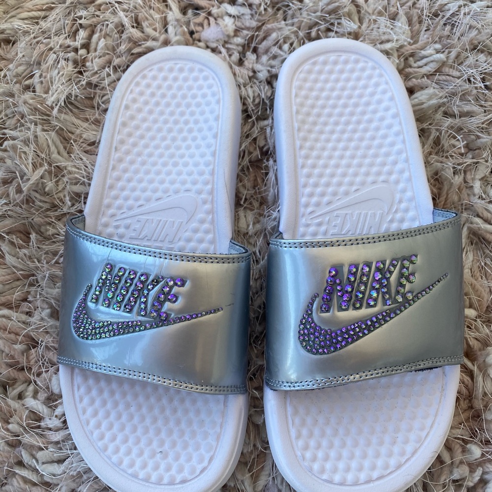 Nike slides with swavorski crystals